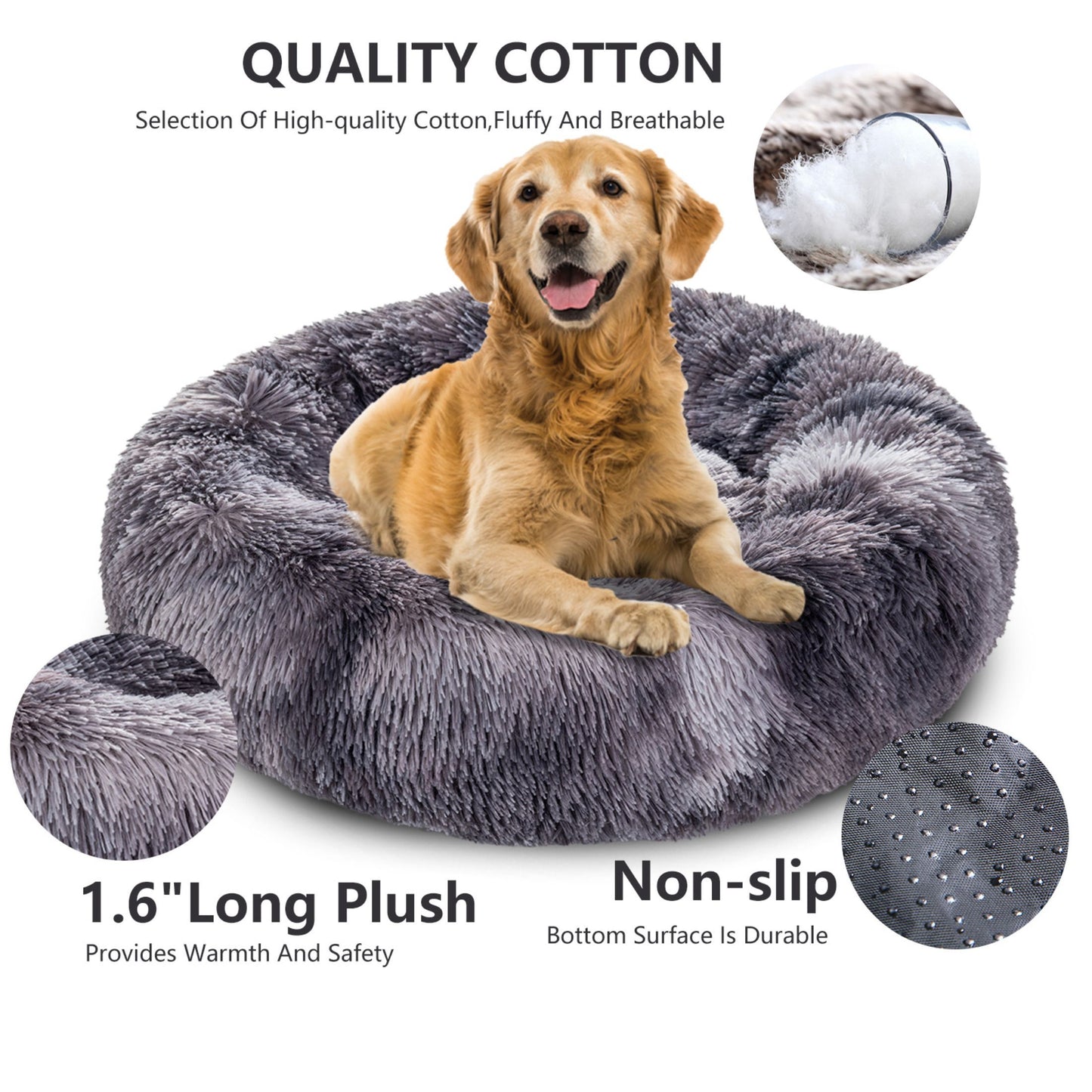 Fluffy Donut Dog Bed  Warm Soft Long Plush Pet Cushion Dog House Cat  Bed Washable Pet Sofa Mat Calming Samll Large Dog Beds