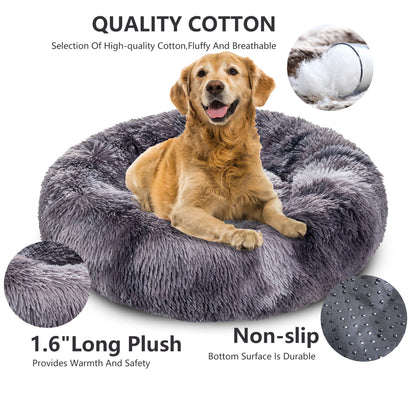 Fluffy Donut Dog Bed  Warm Soft Long Plush Pet Cushion Dog House Cat  Bed Washable Pet Sofa Mat Calming Samll Large Dog Beds
