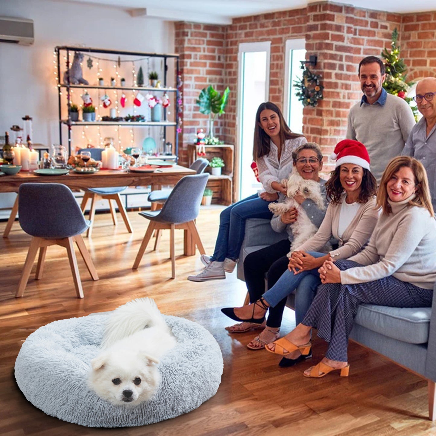 Fluffy Donut Dog Bed  Warm Soft Long Plush Pet Cushion Dog House Cat  Bed Washable Pet Sofa Mat Calming Samll Large Dog Beds