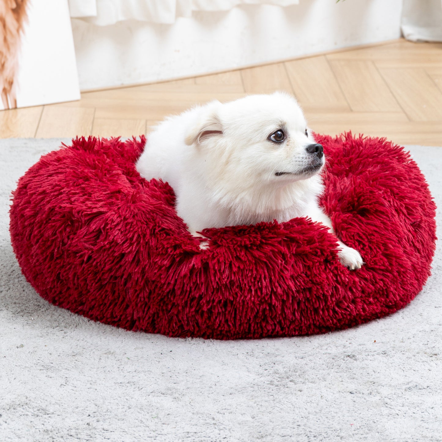 Fluffy Donut Dog Bed  Warm Soft Long Plush Pet Cushion Dog House Cat  Bed Washable Pet Sofa Mat Calming Samll Large Dog Beds